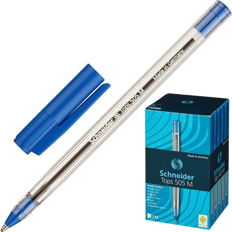 Ручка шариковая SCHNEIDER Tops 505F одноразовая,синяя,прозрачный корпус