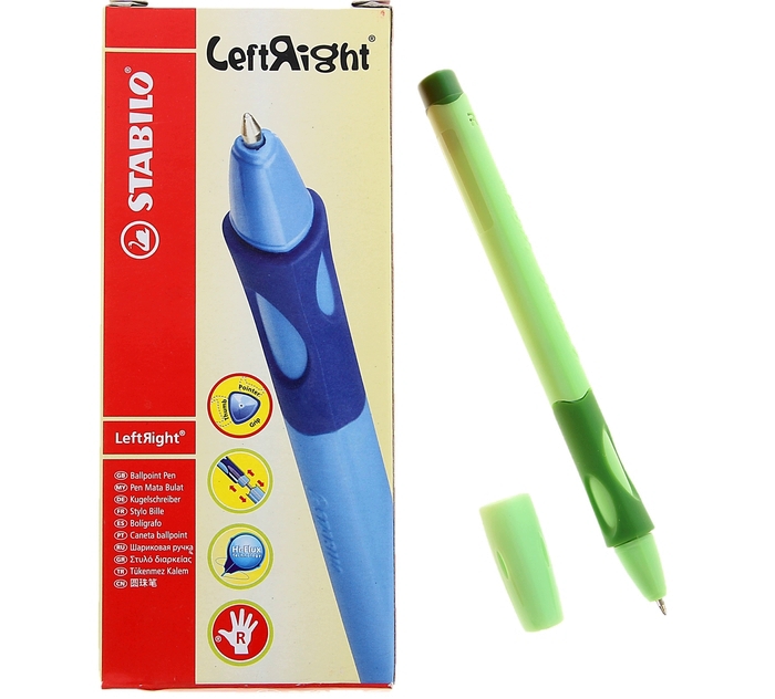Ручка шариковая STABILO LeftRight для левшей 0,4мм,зеленый корпус,синяя