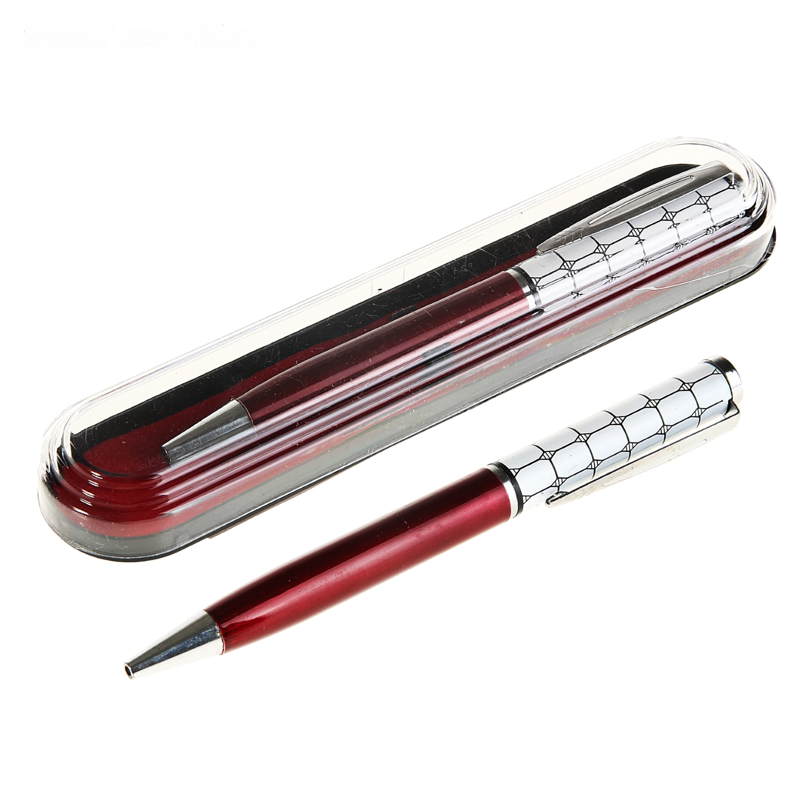 Ручка подарочная в футляре (пластик прозрачный) "Мозайка!"поворотная ,бордово-белая
