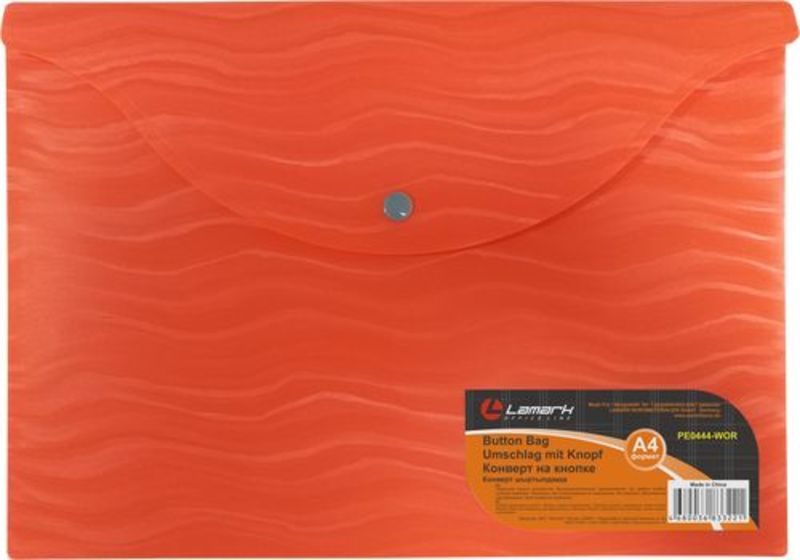 Папка конверт с кнопкой А4 LAMARK волна/оранжевый