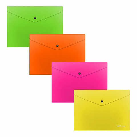 Папка конверт с кнопкой С6 ERICH KRAUSEGlossy Neon полупрозрачная,ассорти