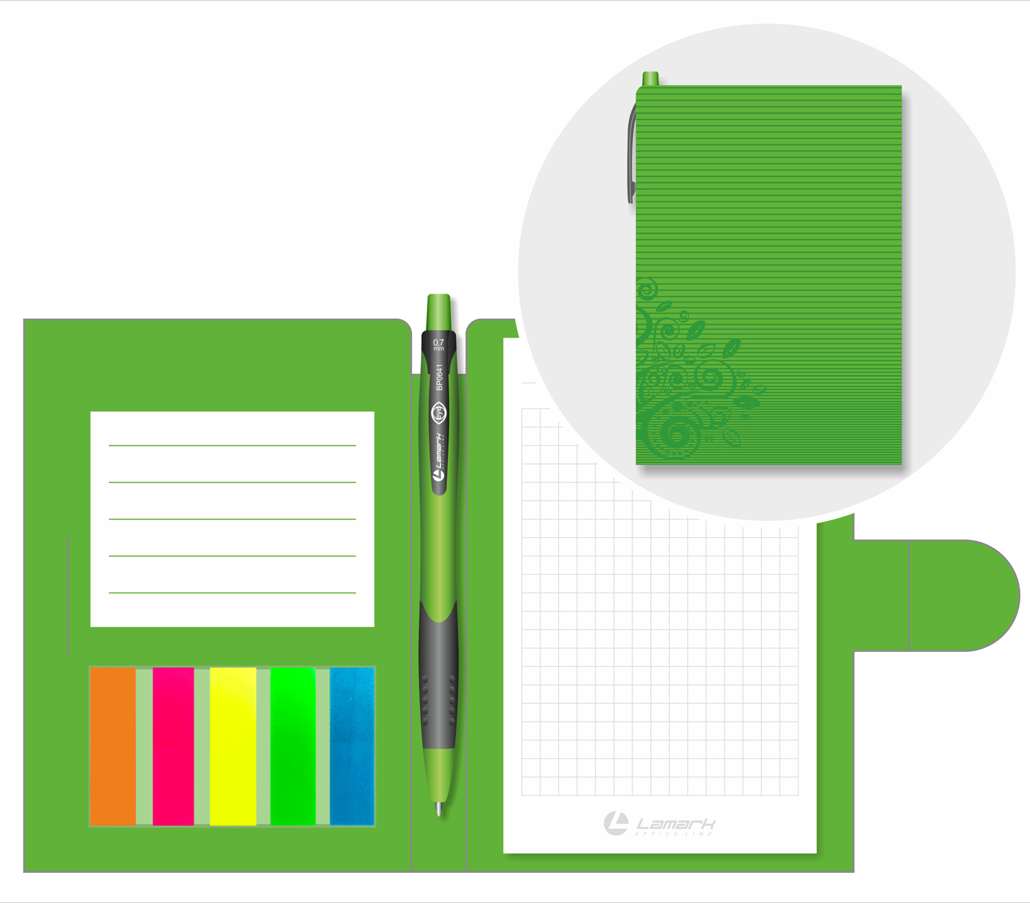 Блокнот-органайзер А6 Зеленый ручка+закладки