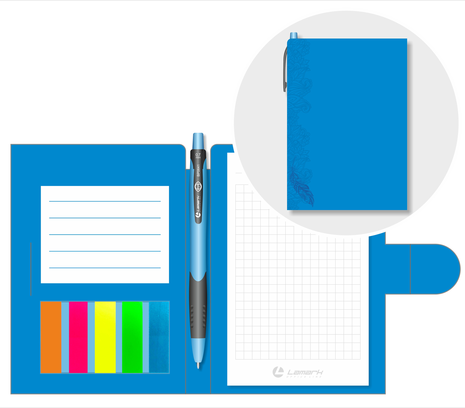 Блокнот-органайзер А6 Синий ручка+закладки