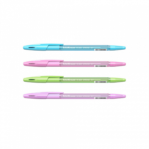Ручка шариковая ERICH KRAUSE R-301 Spring&Grip 1мм,цветной корпус,синяя
