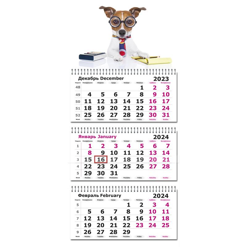 2024 Календарь настенный трехблочный 305*697 Джек-рассел