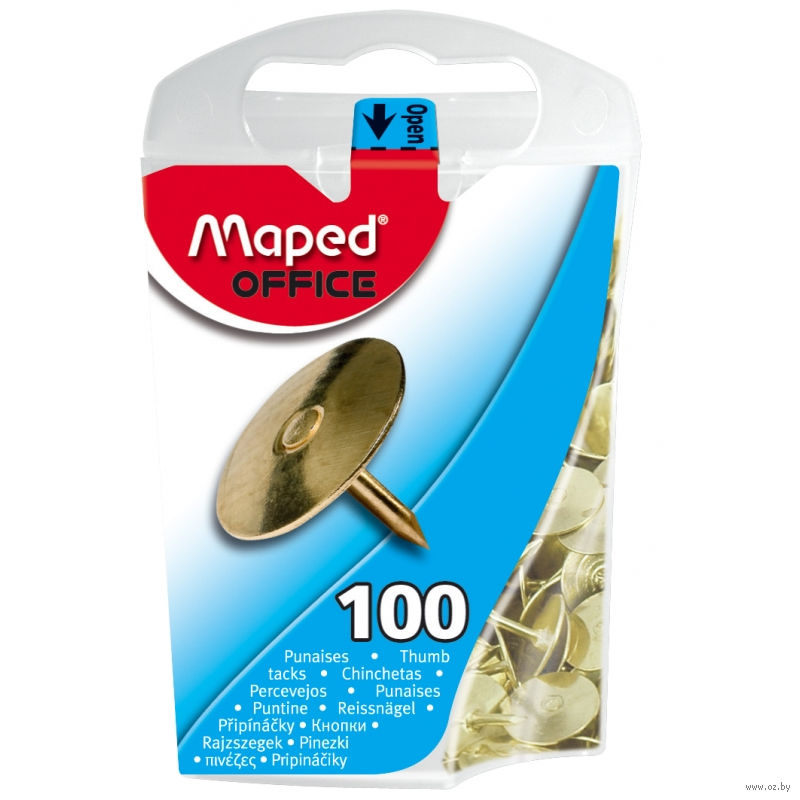 Кнопки 100 шт MAPED золотистые стальные  в диспенсер