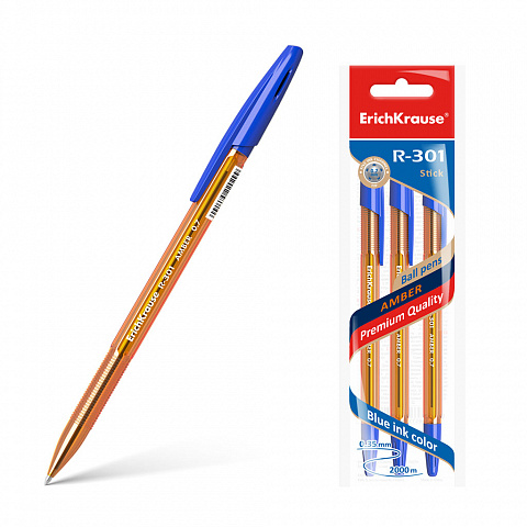 Ручка шариковая ERICH KRAUSE R-301 Amber Stick 0,7мм синяя,