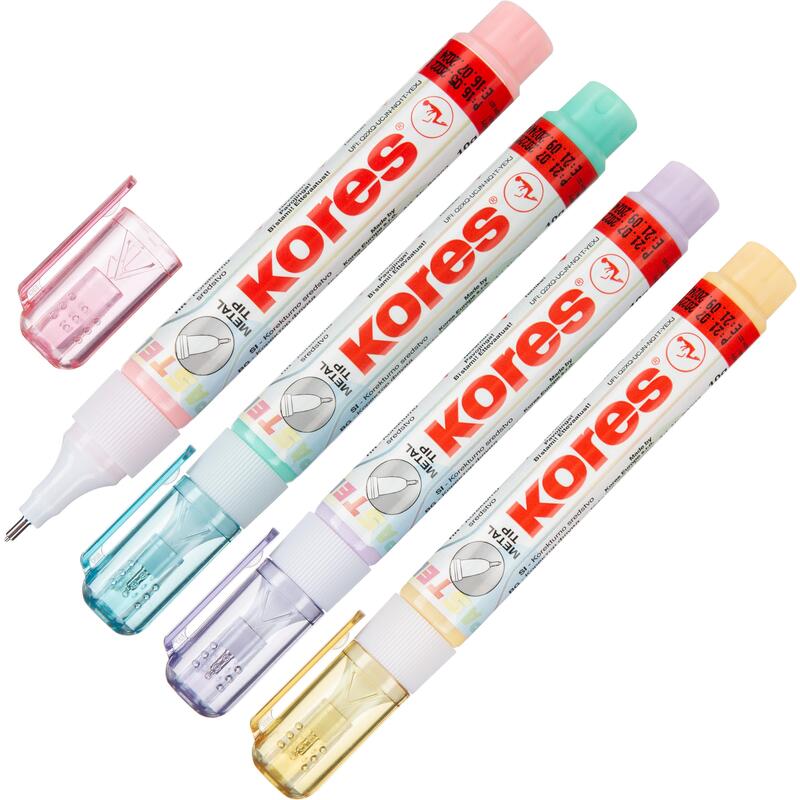 Штрих корректор ручка KORES 10г (8мл) Pastel ассорти:роз,желт,фиол,мятн