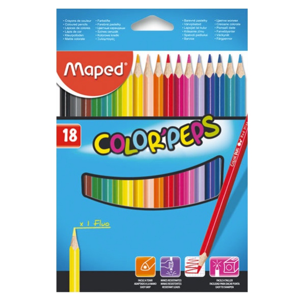 Карандаши MAPED 18 цветов COLOR"PEPS(треуг., ударопр.липа)картон