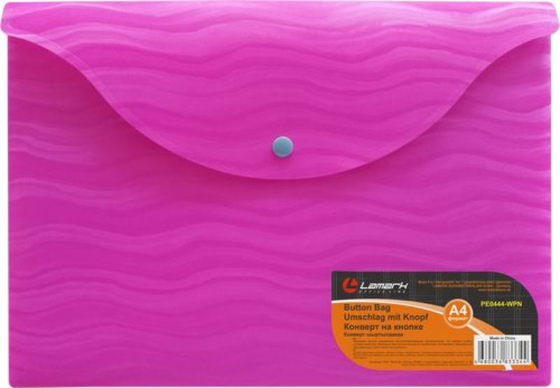 Папка конверт с кнопкой А4 LAMARK волна/розовый
