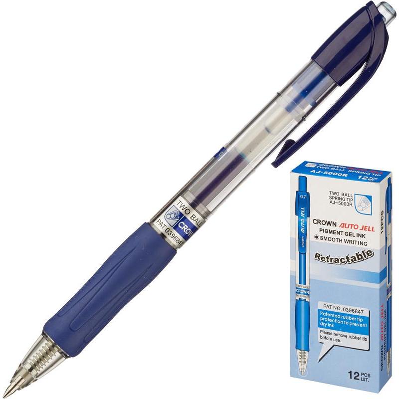 Ручка гелевая  синяя автоматическая  CROWN 