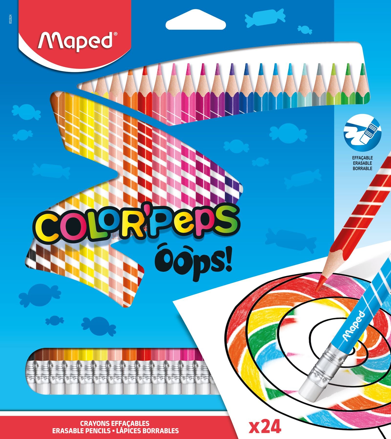 Карандаши MAPED 24 цветов COLOR"PEPS(треуг., пластиковые.с ластиком) картон