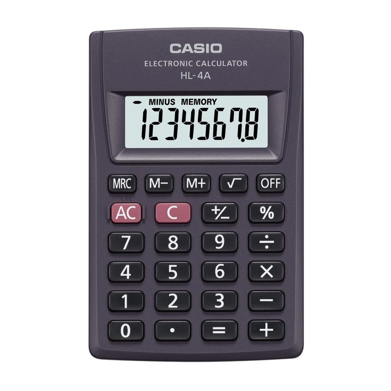 Калькулятор CASIO карманный HL-4А 8 разрядов(крупный дисплей,батарейка)