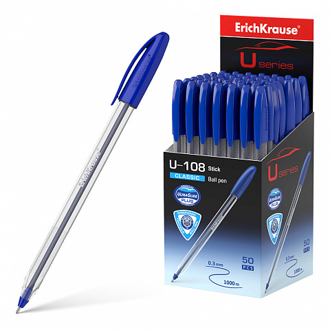 Ручка шариковая ERICH KRAUSE Ultra Glide Technology Classic Stick U-108  1мм,синяя 