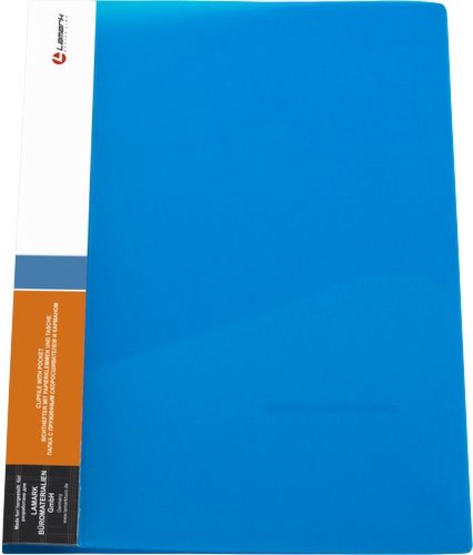 Папка-скоросшиватель+карман 0,6мм,корешок17мм,НЕОН синяя 