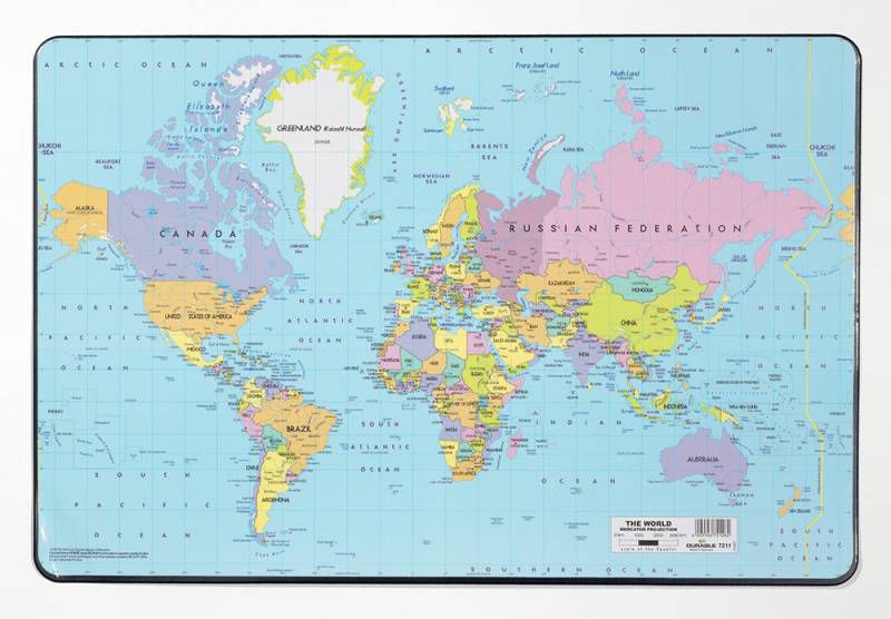 Настольное покрытие DURABLE 40*53см голубая основа-7211-19  Карта мира