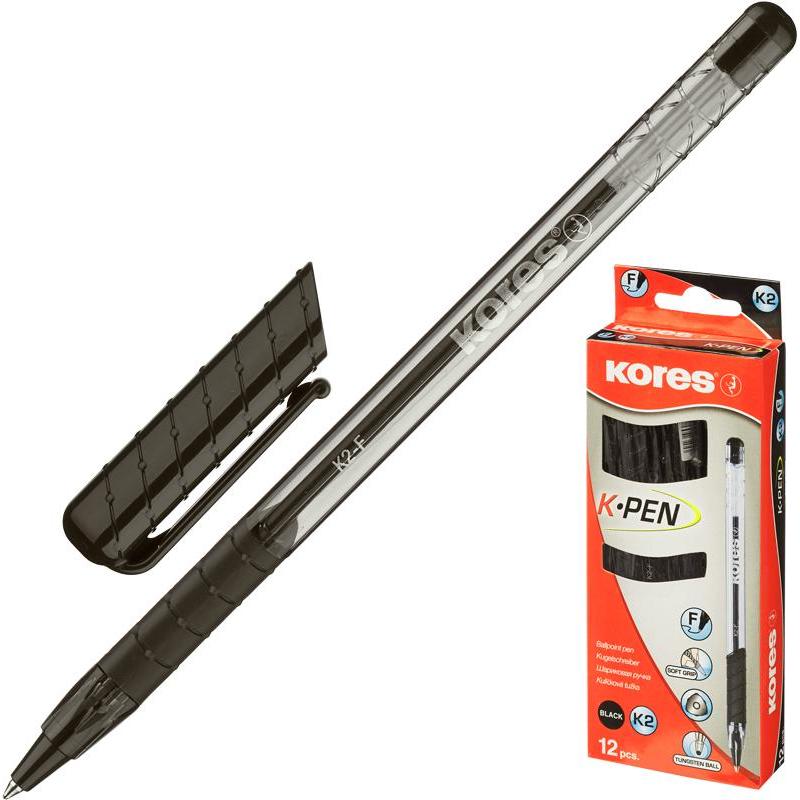 Ручка шариковая KORES K2 0,7мм,треугольный корпус,резиновыя манжета,черная