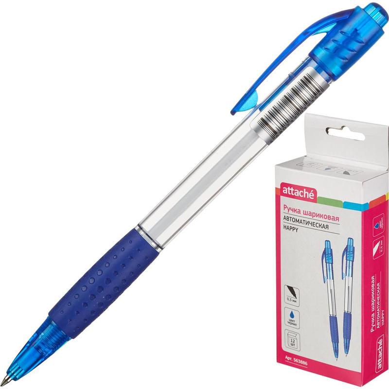 Ручка шариковая  ATTASHE Happy,прозрачный корпус,синяя