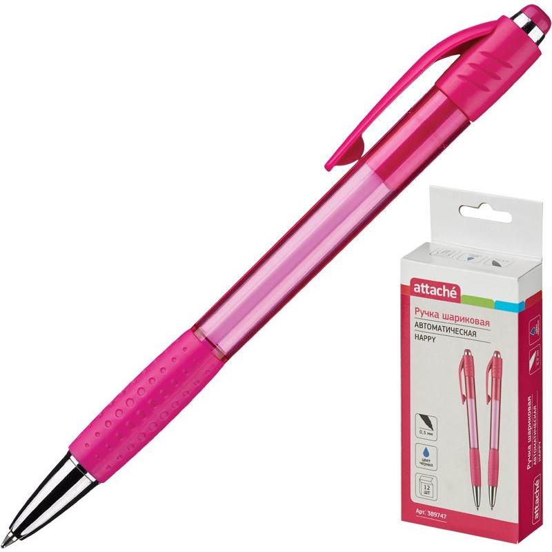 Ручка шариковая  ATTASHE Happy,розовый корпус,синяя
