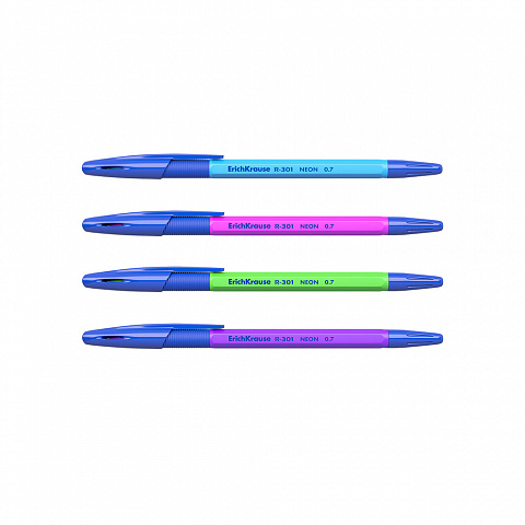 Ручка шариковая ERICH KRAUSE R-301 Neon Stick&Grip 0,7мм синяя,ассорти