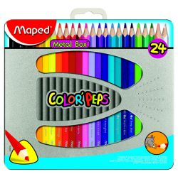 Карандаши MAPED 24 цвета COLOR"PEPS (треуг., ударопр.),металлическая коробка