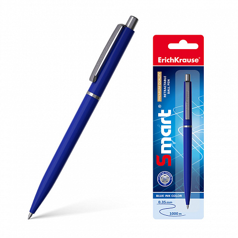 Ручка шариковая ERICH KRAUSE автоматическая Smart 0,35мм, блистер,метал.клип,синяя 