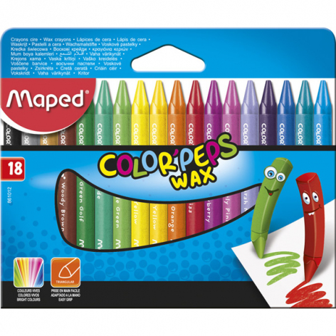 Мелки восковые 18 цветов  MAPED  COLOR" PEPS,треуголный корпус,картонная упаковка