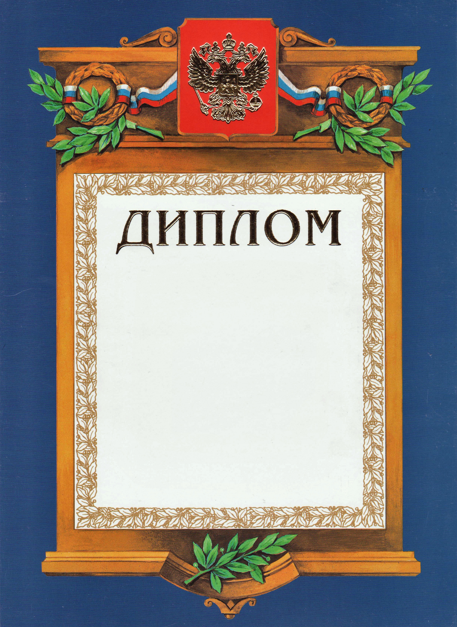 Диплом А4 синяя рамка, герб, триколор