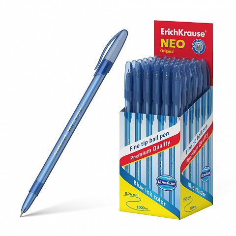 Ручка шариковая ERICH KRAUSE одноразовая Neo Original 0.3мм,цветной корпус, синяя
