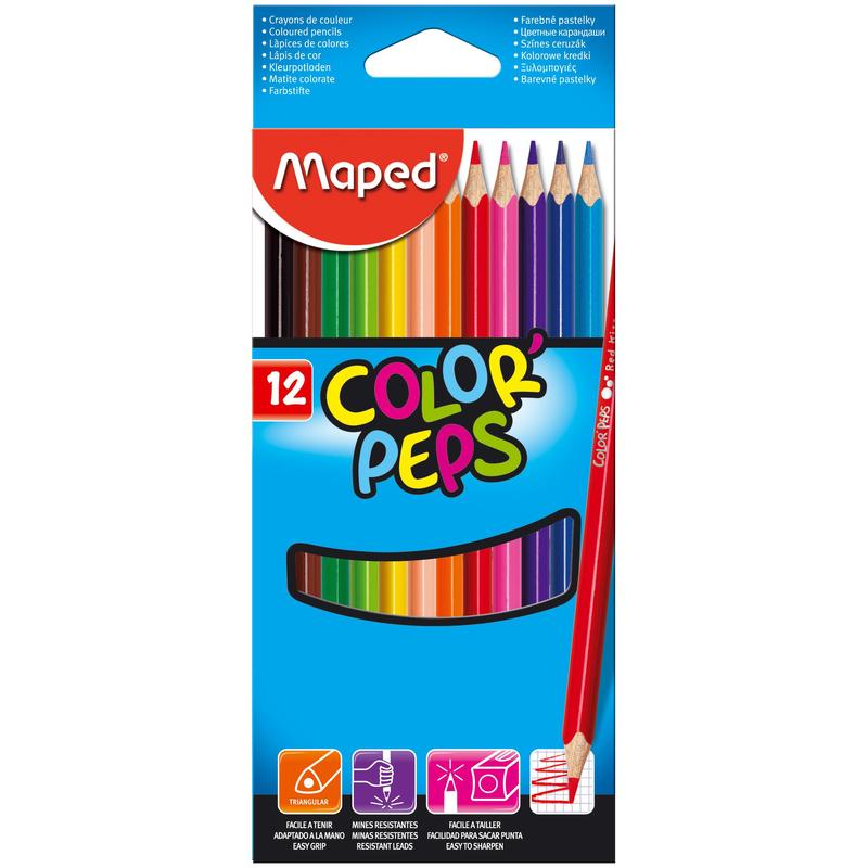 Карандаши MAPED 12 цветов COLOR"PEPS(треуг., ударопр.липа) картон