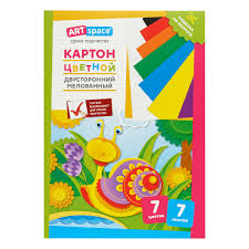 Картон цветной А4, ArtSpace  двустор.,7л., 7цв., мелованный, в папке