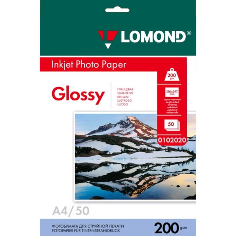 Фотобумага односторонняя глянцевая LOMOND 200г A4 50л 0102020