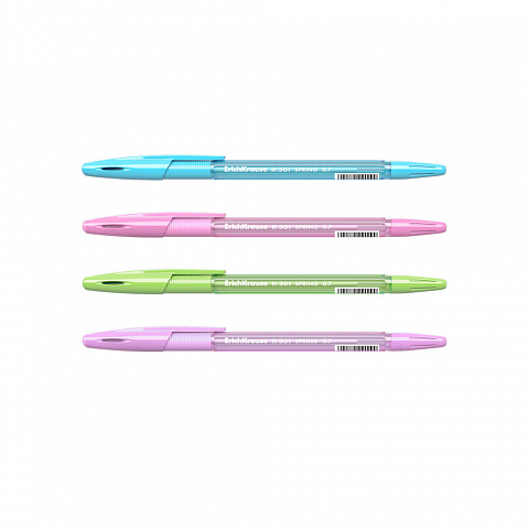 Ручка шариковая ERICH KRAUSE R-301 Spring Stick&Grip1мм,цветной корпус,синяя
