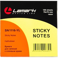Липкий блок LAMARK 76*76 100л желтый неон 