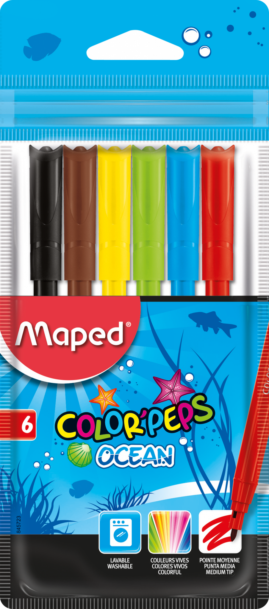 Фломастеры MAPED 06 цв. OCEAN, блистер(заблокированный пишущий узел,суперсмываемые)