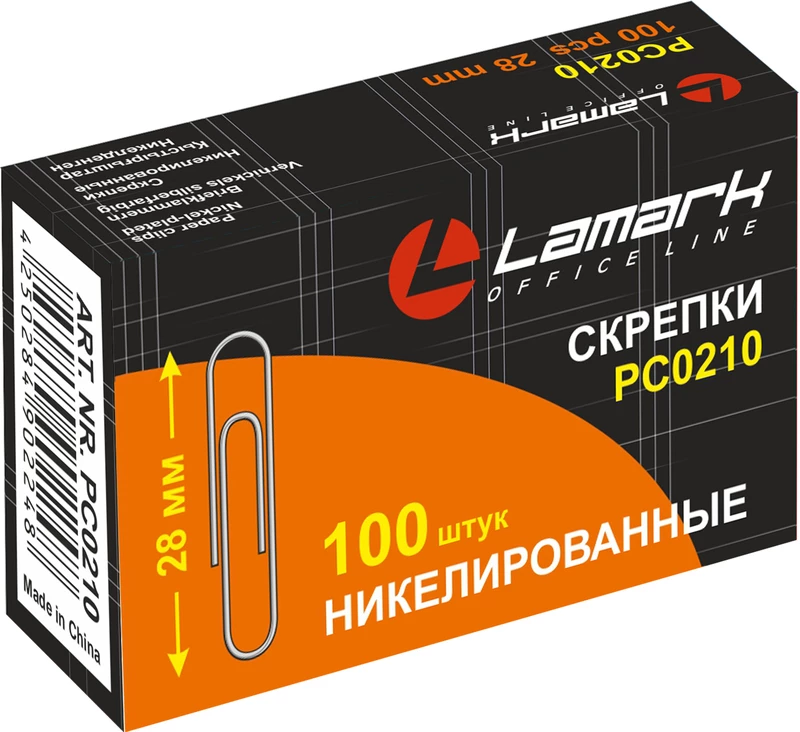 Скрепки 28мм 100шт LAMARK 210(никель)круглые