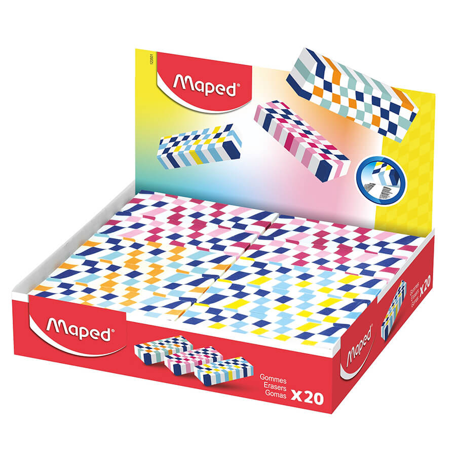 Ластик MAPED TRENDY TEENS CHECKERBOARD декорированный, узор в виде шахматной доски, цвета ассорти