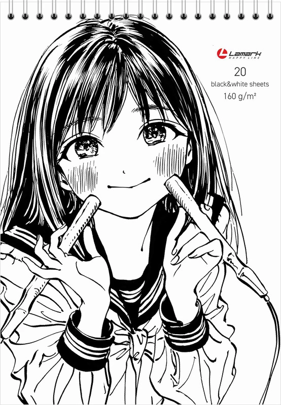 Скетчбук на спирали А5 Manga, 20 л.,160 г/м2, металл.картон, ЧЕРНАЯ и БЕЛАЯ бумага, тв. подл.