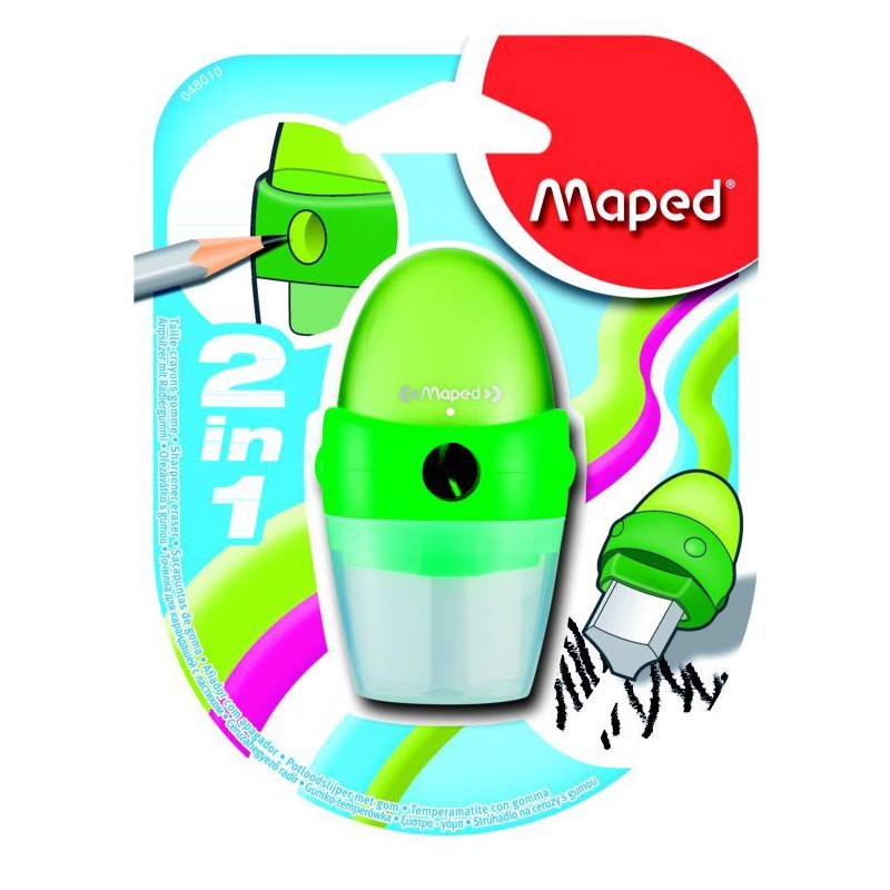 Точилка MAPED Astro 2в1,1 отверстие,с контейнером+ластик