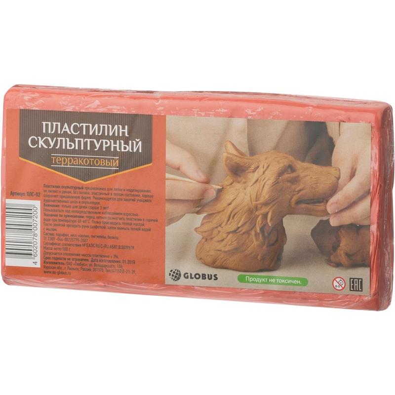 Пластилин 01цвет,скульптурный ЛУЧ,500гр ,терракотовый ПЛС-02