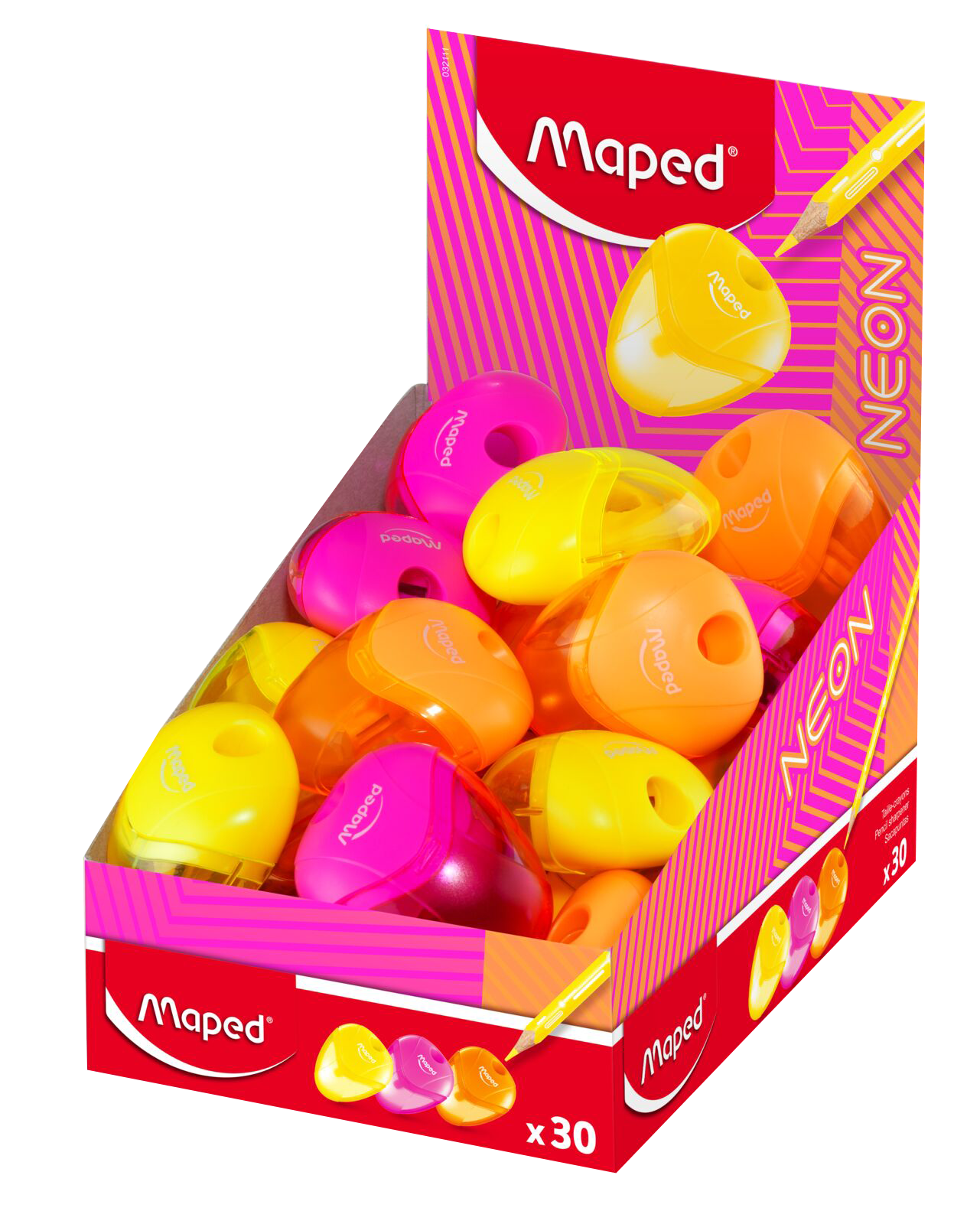 Точилка MAPED 1 отверстие NEON IGLOO с полупрозрачным контейнером, яркие неоновые цвета, в дисплее