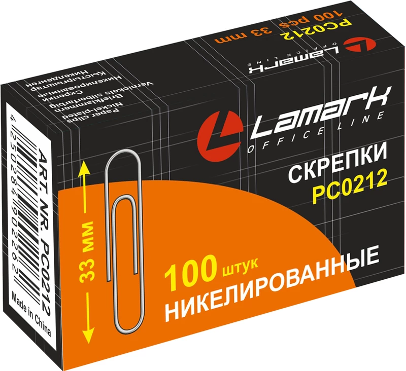 Скрепки 33мм 100шт LAMARK 212никель)круглые