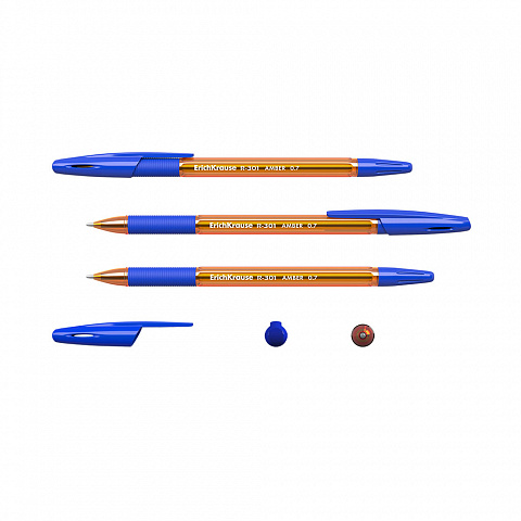 Ручка шариковая ERICH KRAUSE R-301 Amber Stick&Grip 0,7мм синяя,оранжевый корпус