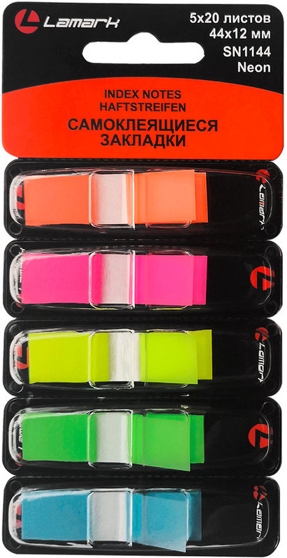 Лейб закладка LAMARK  Z-сложение 5цв*20л. 44*12 пластиковые ,неон 
