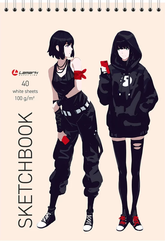 Скетчбук на спирали А5 Fashion Anime, 40 л.,100 г/м2, уф-лак, тв. подл., спираль сверху