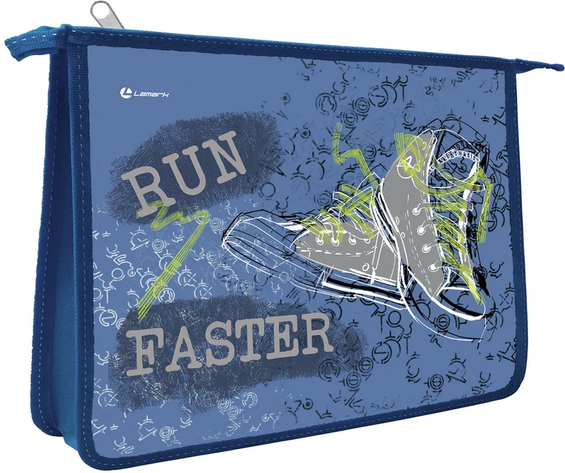 Папка для тетрадей А5 молния сверху,1 отделение LAMARK Run Faster.ламинированный картон