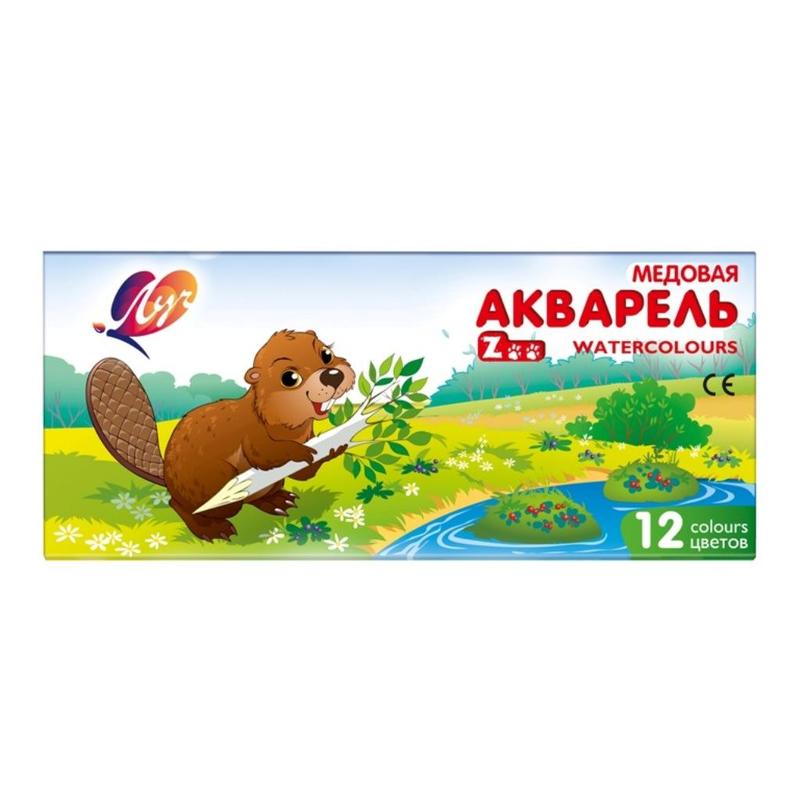 Краски акварельные медовые 12цв,картон ЛУЧ Zoo,с кисточкой22С 1416-08