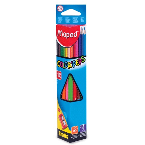 Карандаши MAPED 12 цветов COLOR"PEPS(треуг., ударопр.)картон+точилка