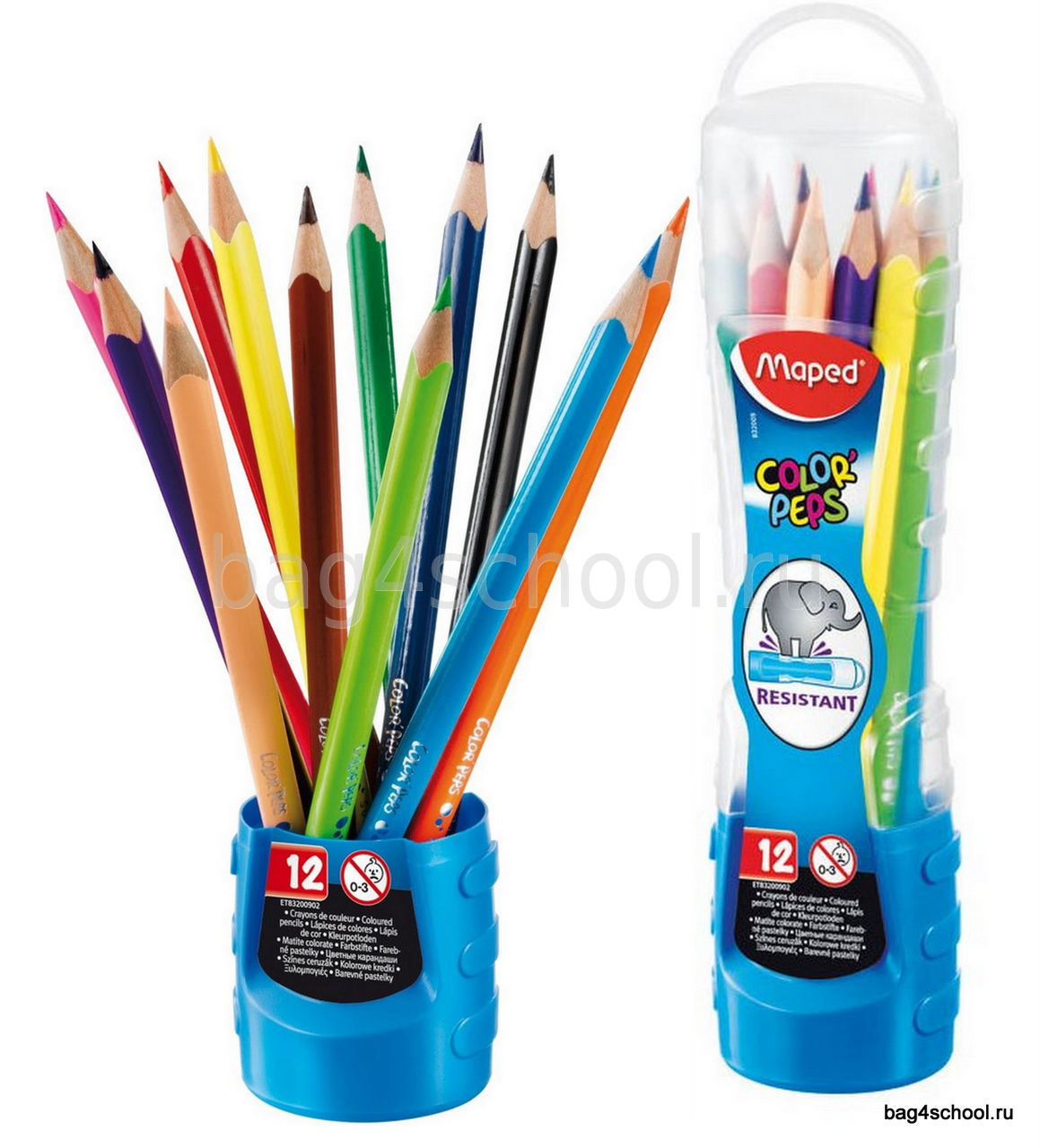 Карандаши MAPED 12 цветов COLOR"PEPS(треуг., ударопр.)тубус-подставка