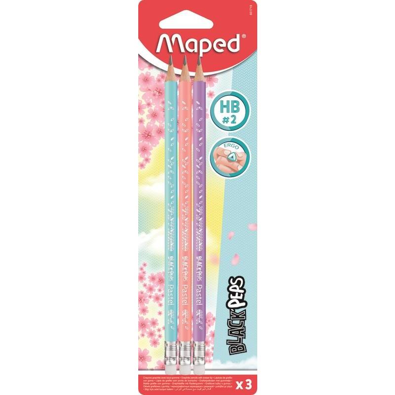 Карандаш ч/гр MAPED Pastel липа, треугольный HВ  ластиком 3шт
